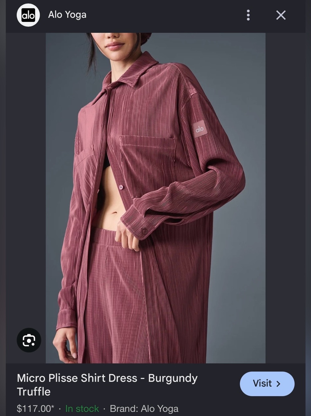 ALO micro plisse shirt dress size M - Picture 3 of 8